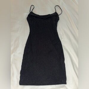 BLACK WITH SILVER SPARKLE FITTED DRESS